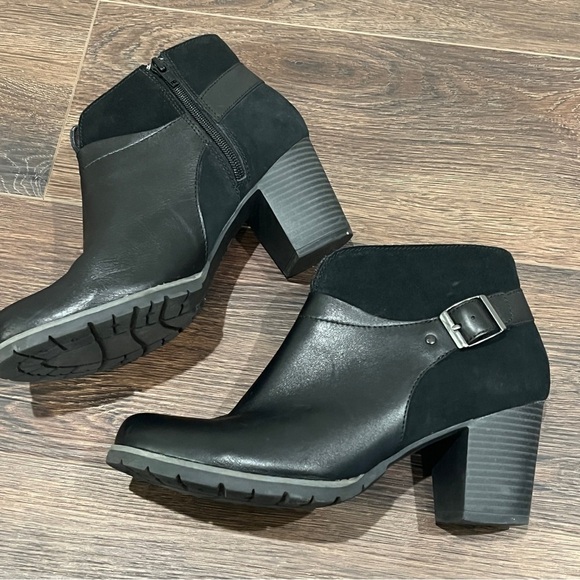 Clarks Women's Mission Parker Boot Size 10M Block Heel Black Leather Suede - Picture 5 of 10